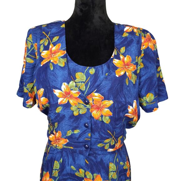 Vintage I.C.I Womens Floral Romper Medium Costal Hawaiian Boho Preppy Layered - Picture 2 of 12